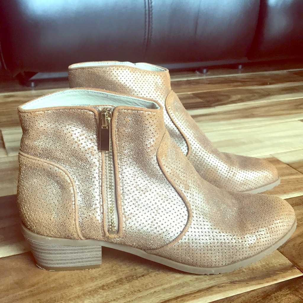 Metallic Gold Leather Inc Booties